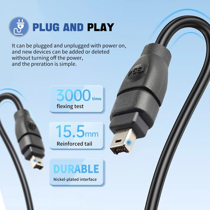 Super Sale 6 Feet FireWire Cable 4 Pin to 4 Pin for ILink DV Cable Firewire 400 IEEE 1394 Cord for Laptop to Camcorder