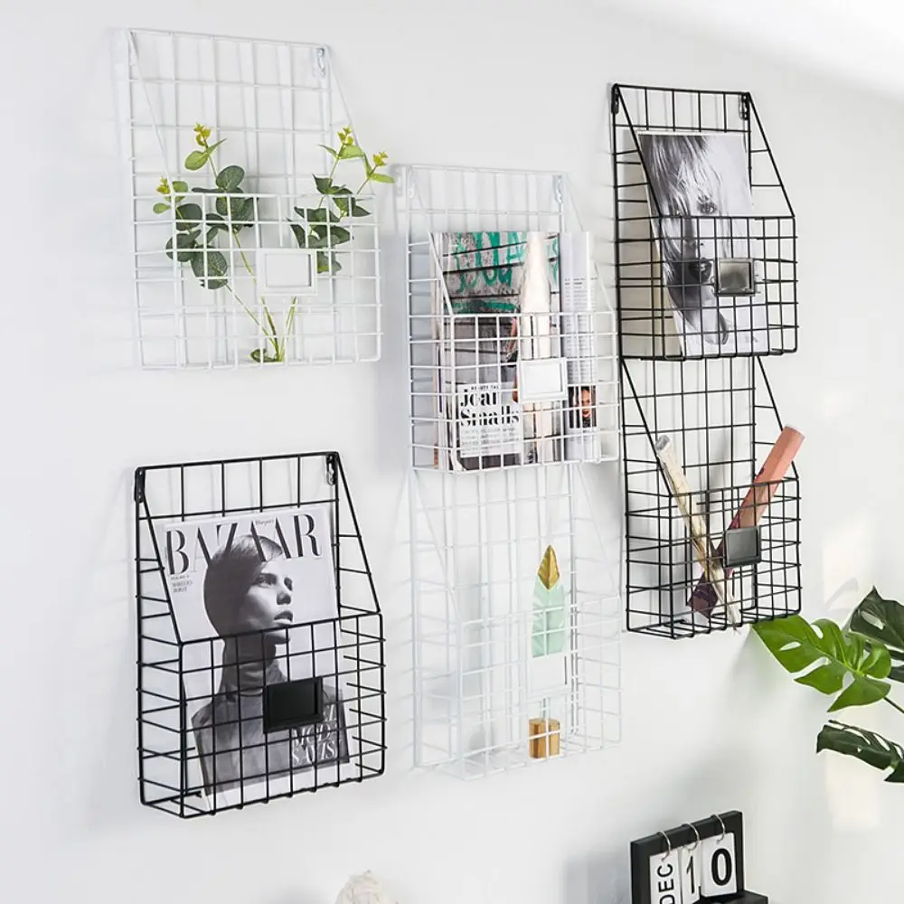 Simple Iron Wire Mail Basket Black Easy To Install Hanging File Folder Wall Mounted Storage Rack Home Office