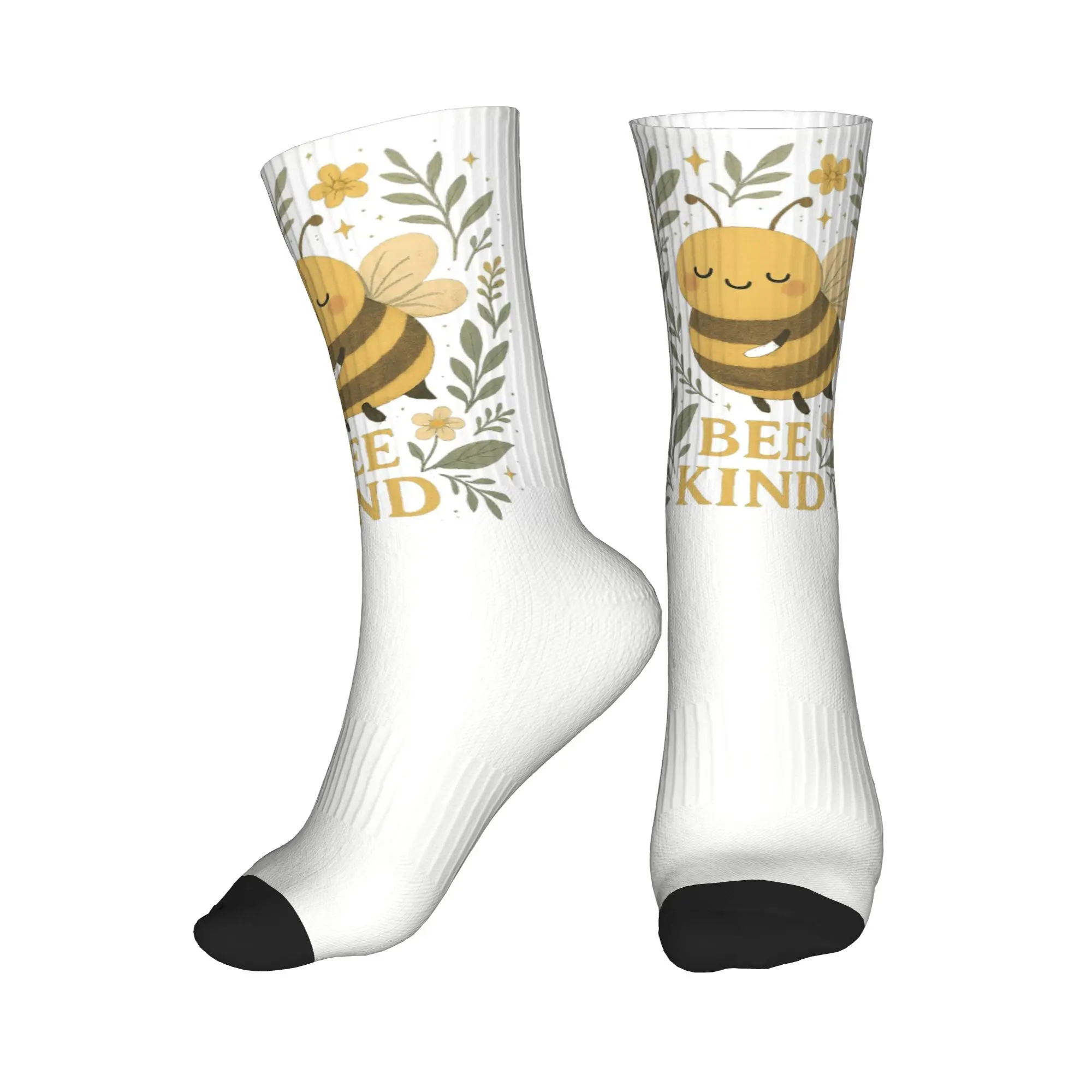 

All Seasons Bee Kind Cute Bumblebee Floral with Gentle Kindness Quote Sport Middle Tube Socks Crew Socks Stockings for Men Women