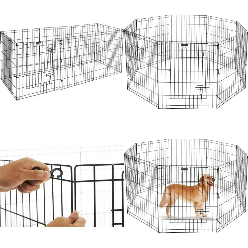 

Складной металлический вольер для собак с 8 панелями, 24x30 дюймов, подходит для использования в помещении и на улице