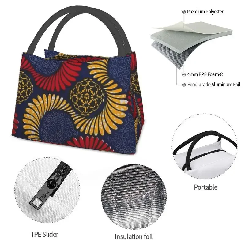 Ankara African Pattern Lunch Boxes Women Traditional Africa Ethnic Art Insulated Lunch Bag Hospital Office Pinic Container