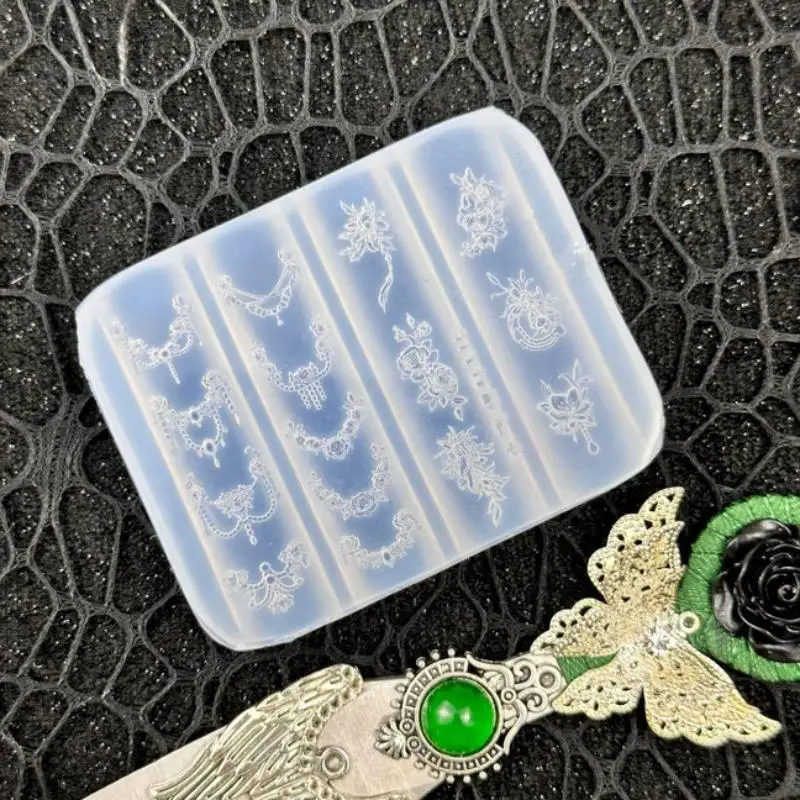 DIY Nail Art Decoration Floral Design Fashion Flower Chain 3D Relief Carving Silicone Nail Mold Transparent Manicure Template