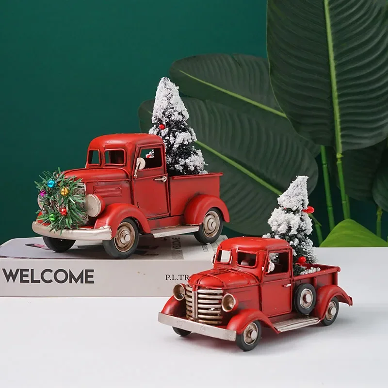 Miniature Model of Metal Truck with Christmas Tree Gift Home Decoration Retro About ChristmasOrnamentsBar De