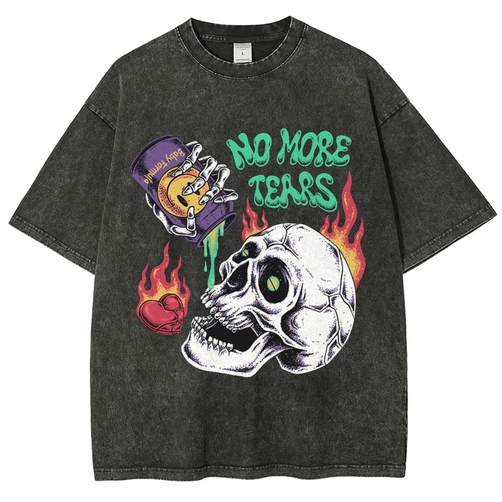 

Y2k No More Tears Skull Drink Beer Halloween Funny Trendy Stylish 90s Unisex Fit Washed T-Shirt