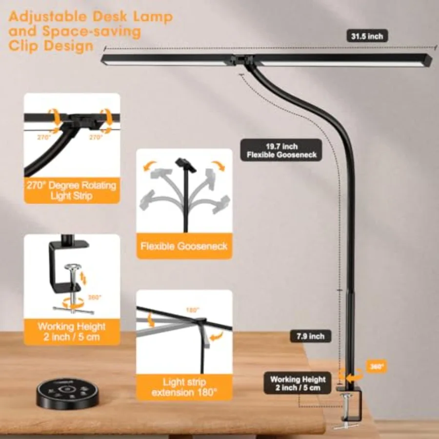 Led Desk Lamp for Office Home - Eye Caring Architect lamp with Clamp, Dual Screen Computer Monitor Work Smart Light: 24W 5 Colo view 5