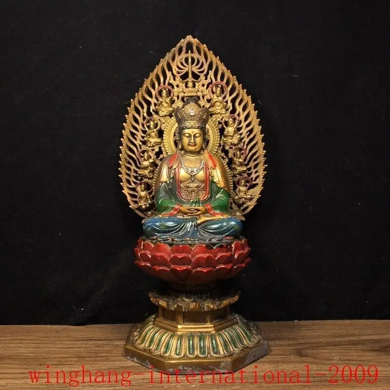 China Buddhism temple bronze gilt painted freedom Kwan-Yin GuanYin Buddha statue