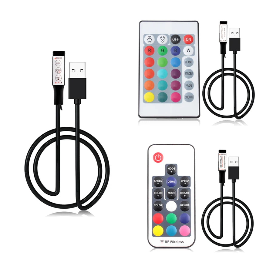 Usb ledストリップライト,リモコン,5,12,24 v,3,17,24ボタン,ワイヤレスrgb ir rf