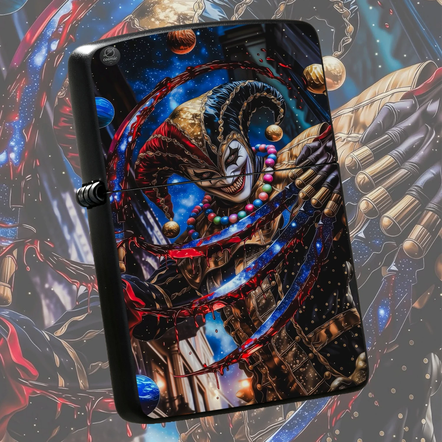 Dark Fantasy Cosmic Themed Lighter, Creative Star-Dust Blood-Blade Art Print, Atmospheric Personal Portable Item, Retro Street View Cosmic Collectible Decor, Suitable For Daily Outdoor Gathering Multi-Scene Practical Gift, Unique Visual Des