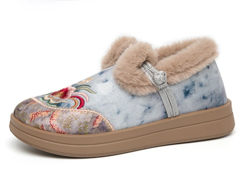 Damen-Winterschuhe mit Fleece-Futter, bestickt, im chinesischen Stil, mit Froschknopf, zum Hineinschlüpfen, rutschfeste, dicke Sohle, warme Freizeitschuhe. – Detail 17