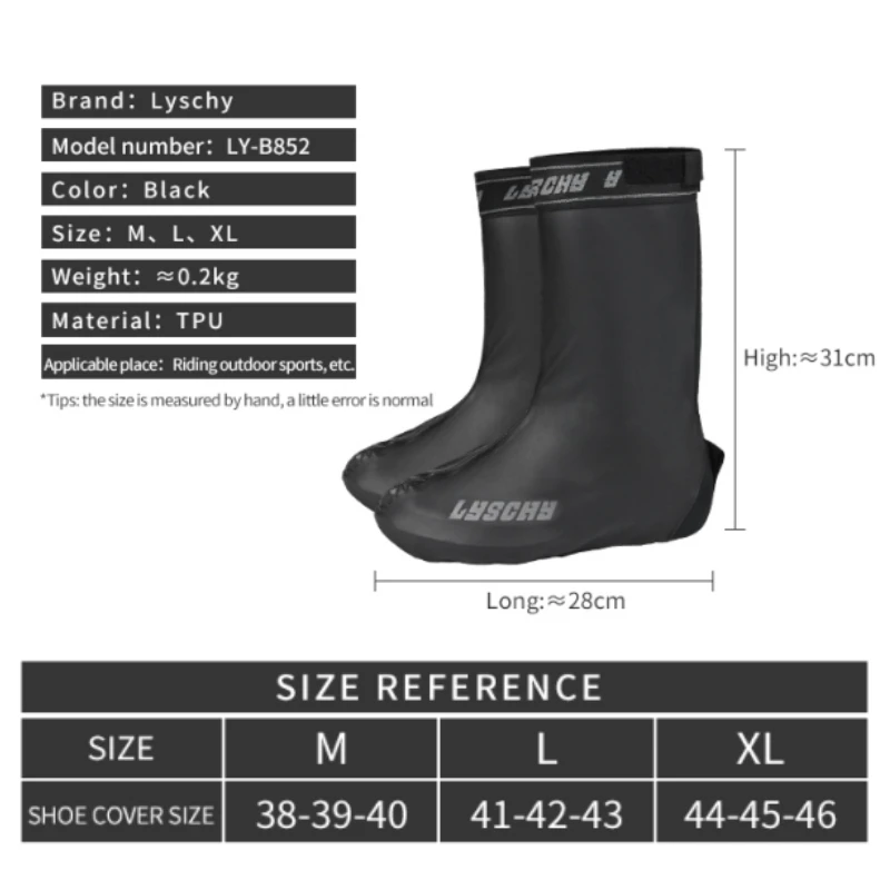 Lyschy Motorcycle Rain Boots Waterproof Shoe Cover Reflective Cycling Shoe Protection Reusable Motorcyclist Protective Gear