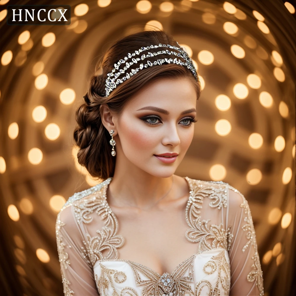 HNCCX bando pengantin wanita berlian imitasi berkilau untuk aksesori rambut pernikahan hiasan kepala warna perak pesta Prom pengantin wanita tiara CP718