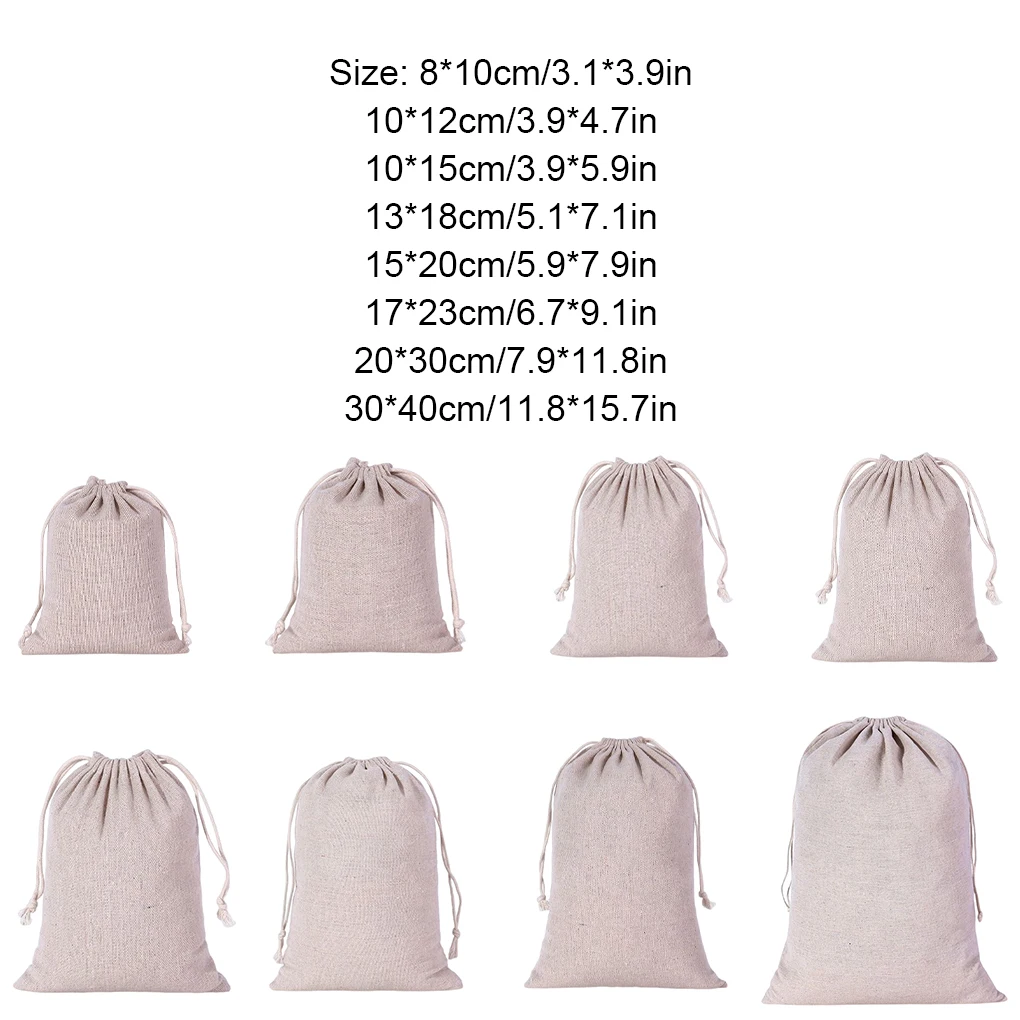 Cotton Linen Storage Bag Heavy Duty Drawstring Pouch Pocket Accessories