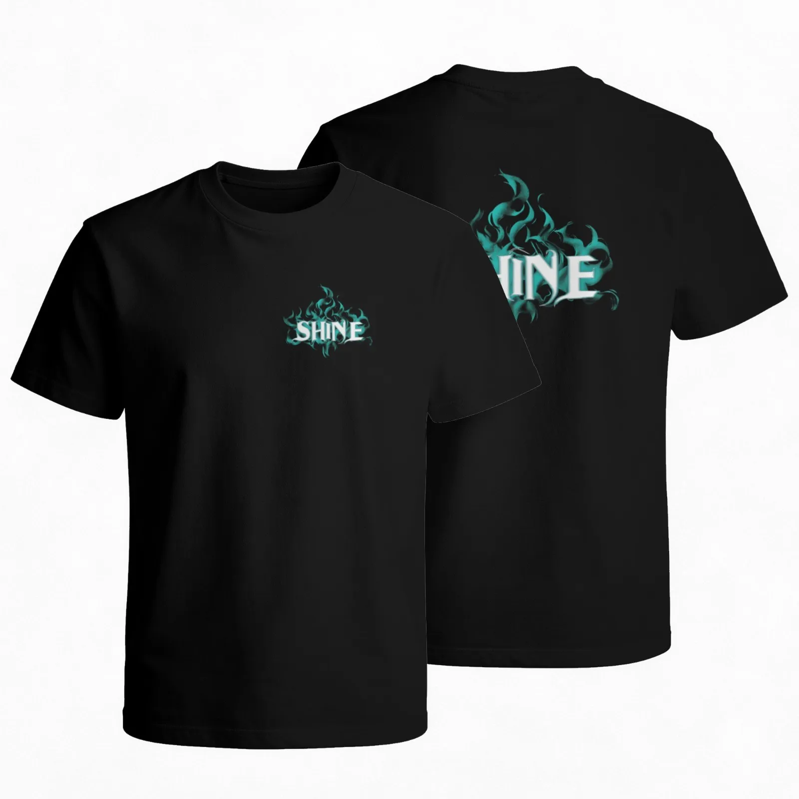 Hiphop Style Shine Blue Fire Graphic Tee Short Sleeve Crew Neck Breathable Cotton T-shirt Daily Wear