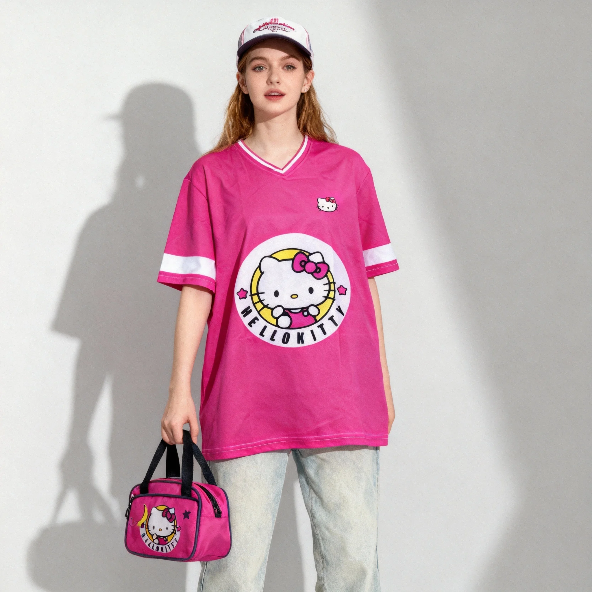 2026 سانريو الأسرة مرحبا كيتي سلسلة تيشرت رياضي حلو ورائع الشارع الأمريكي تيشيرت صيفي المرأة الكبار حجم كبير قمة جديدة