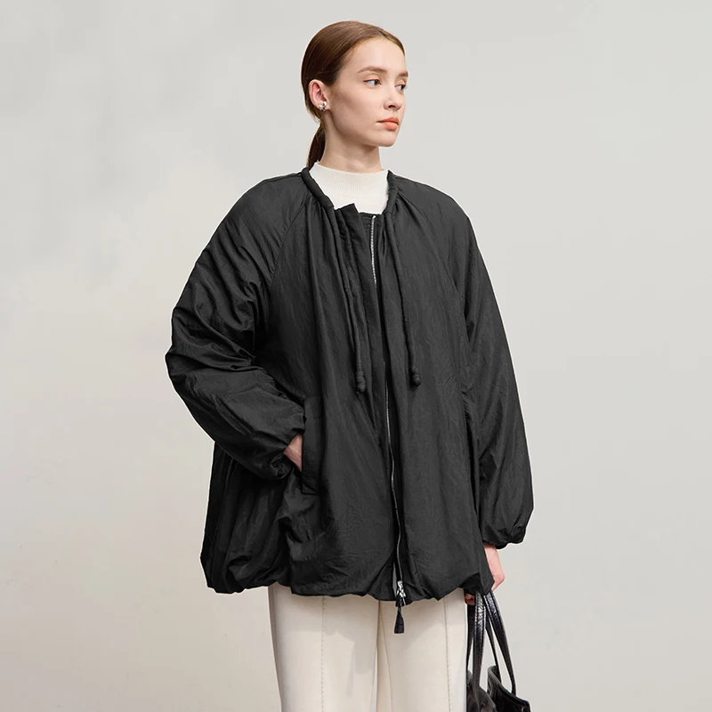 AMII Down Coats 2025 Winter New Warm Casual O-Neck Long Sleeves Solid Color Down Jackets Woman Zipper Loose Jacket Top 12554030