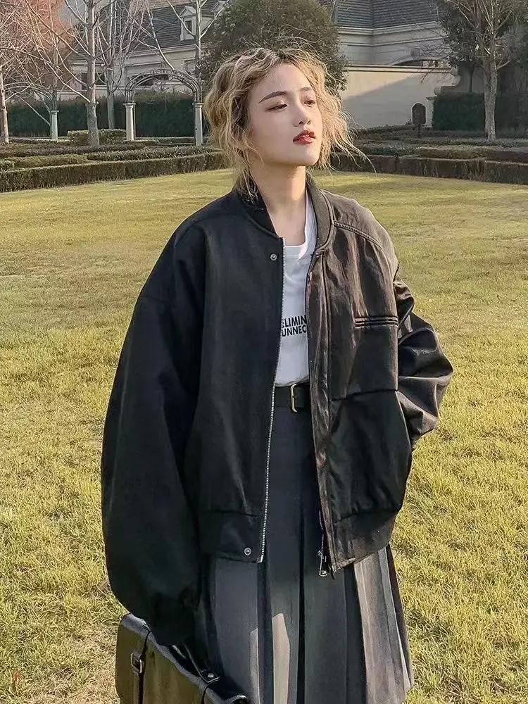 

Женские джинсовые куртки для женщин, японская стирка, воротник-стойка, термокофейный, лавандовый, расслабленный, темно-синий, привлекательный уголь