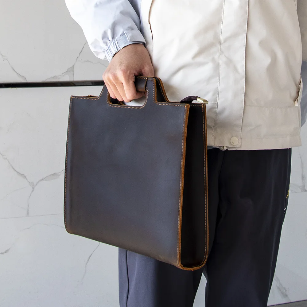 Men's Top Grain Leather Tote Bag Genuine Leather Business Briefcase Premium Crossbody Laptop Handbag