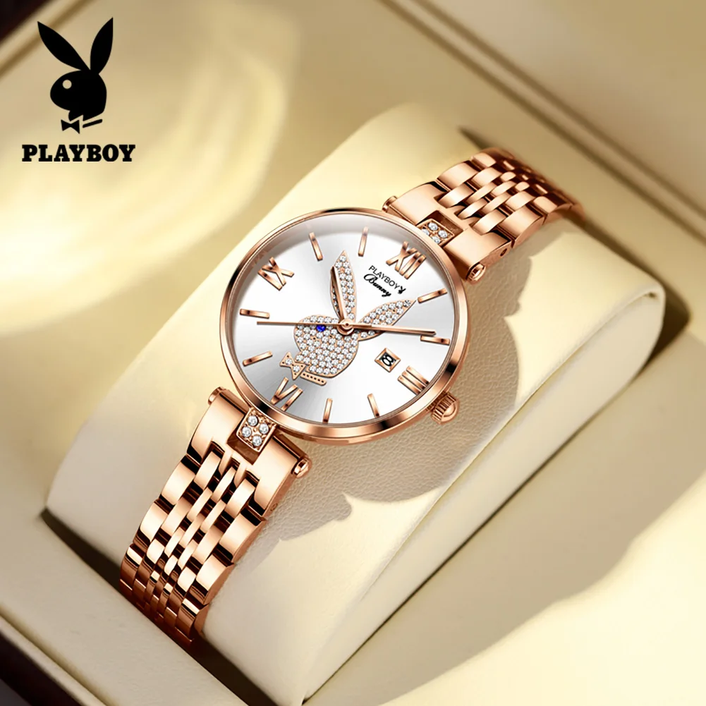 PLAYBOY High Quality Elegant Fashion Watch for Women Original Luxury Quartz Ladies Watch Waterproof Stainless Steel Women Watch