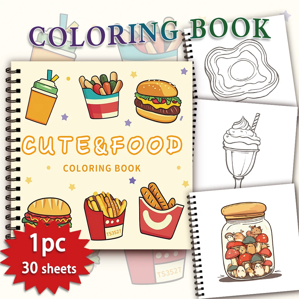 1pc,Food Colouring Book - Teen Colouring Book - 30 Sheets, 8.3x 8.3 inches, Adult Stress Relief, Birthday, Holiday Party Gift