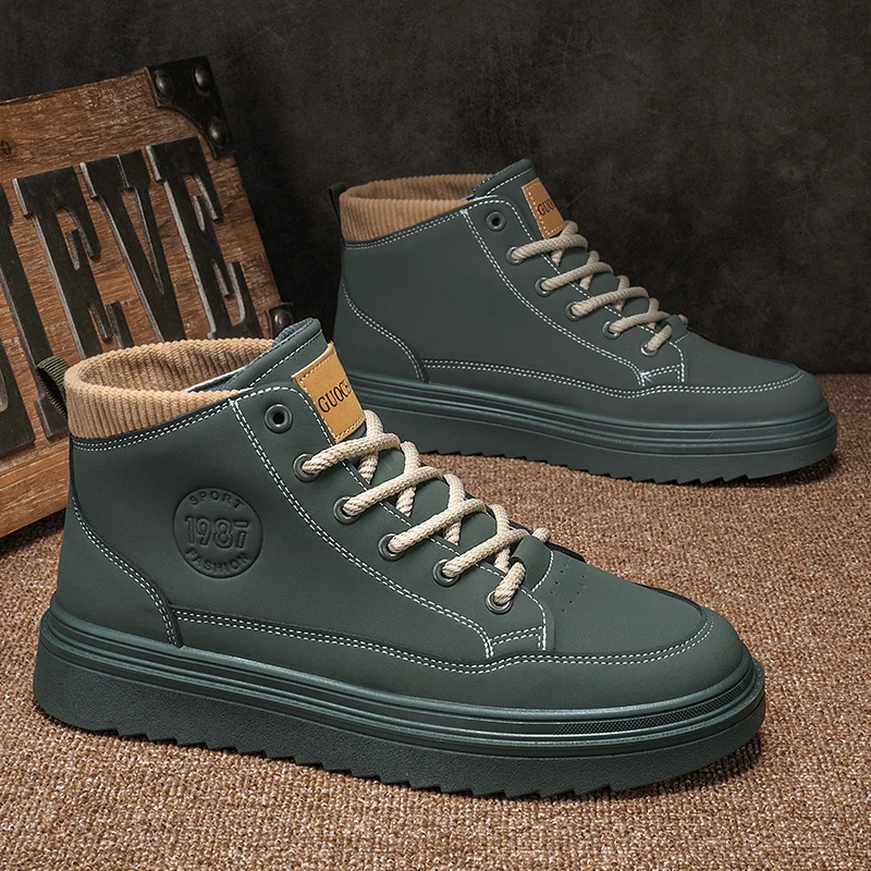 Zapatos de tablero de cuero para hombre, botines de caña alta, informales, para exteriores, novedad de otoño e invierno, 2024