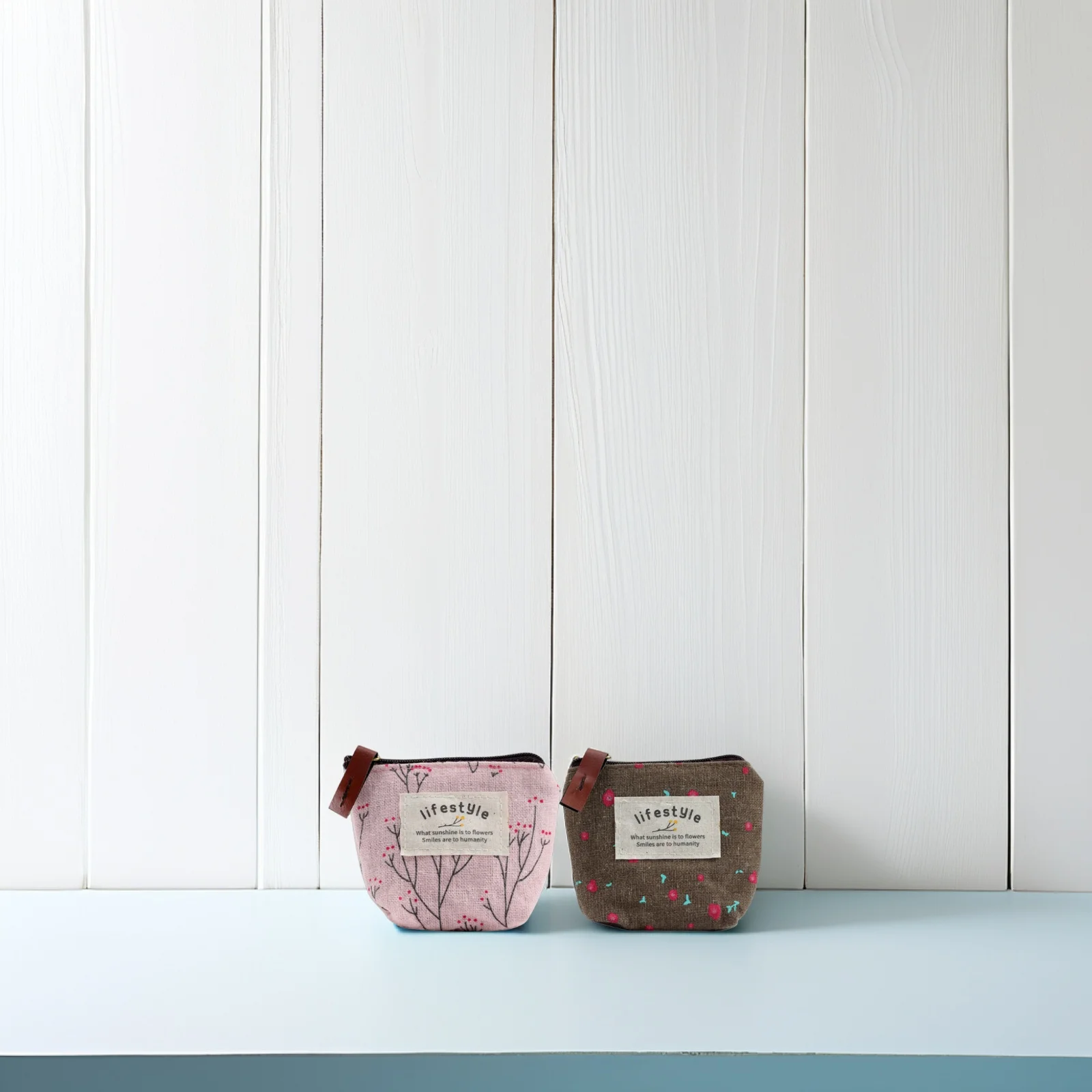 

4 pcs Canvas Coin Purse Cute Cartoon Print Mini Wallet For Women Zipper Change Pouch Portable Cash Bag Storage