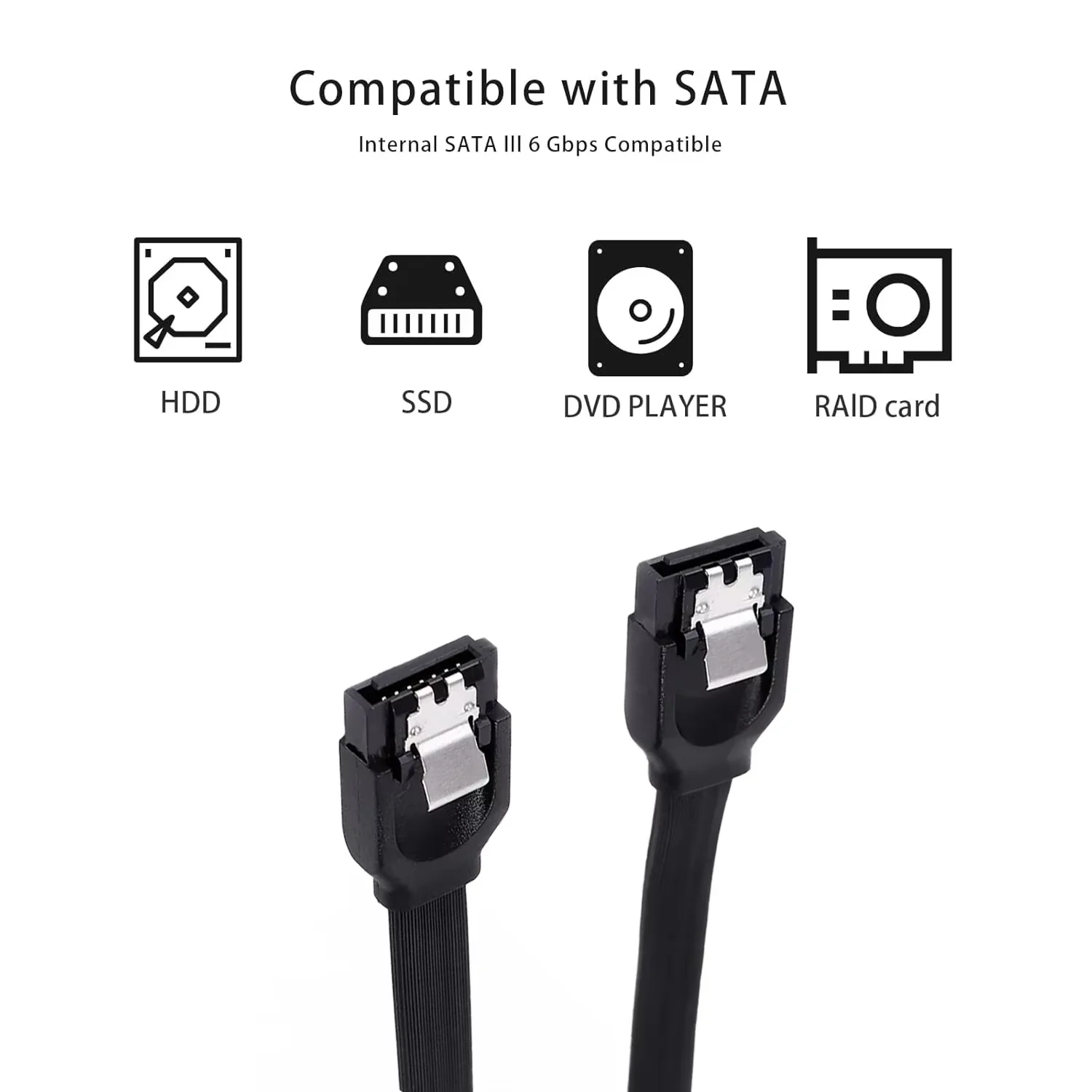 SATA III Cable for SSD HDD Data 6Gbps Straight Angle Sata Data Cable Sata 3 Cable for SATA Hard Drive CD Driver, CD Writer Black