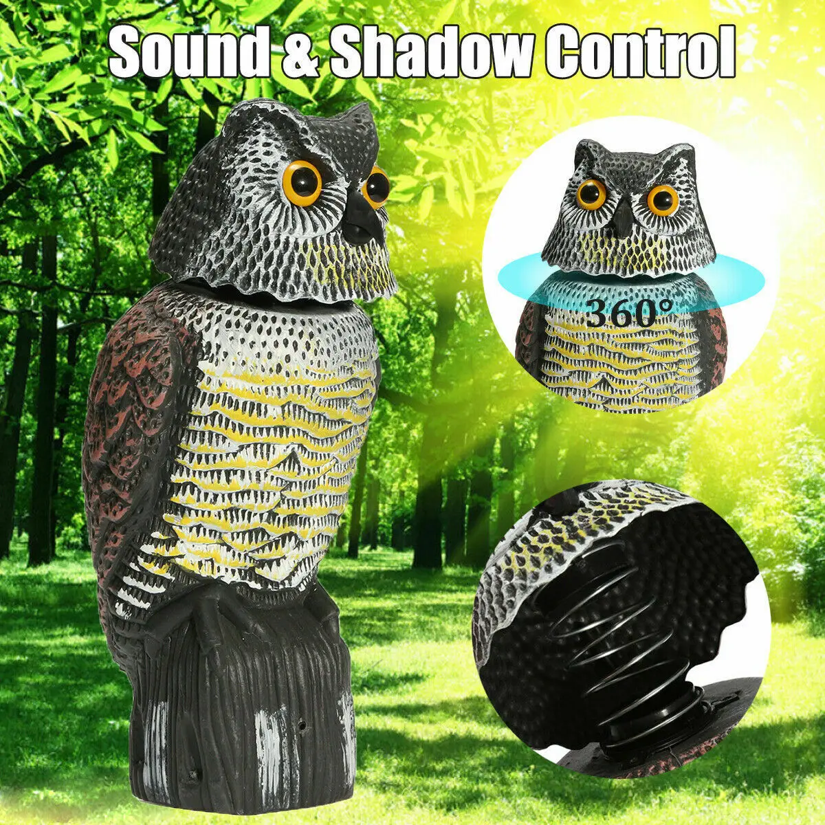 

Fake Owl Scarecrow Bird Sculpture Rotate Head Plastic Owl Bird Deterrents Nature Enemy Pest Repellent for Outdoor