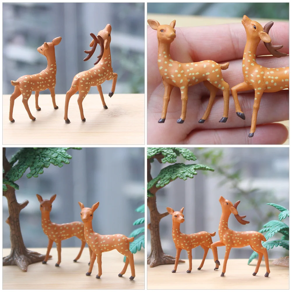 4 Pcs Animal Statue Dinosaur Figurines Toys for Kids Micro Landscape Ornament Miniature Deer Figure Model Toddler