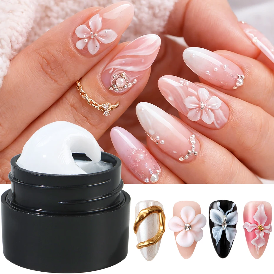 Gel de esculpido 3D 5ml blanco perlado para esmalte de uñas, extensión sin adherencia, tallado de flores, decoración DIY 2