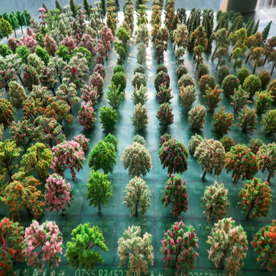 50pcs/lot Architecture Mini Plastic Model 2-15cm Color Tree For Ho Train Layout Railway Layout Model Building