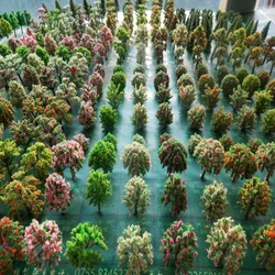 50pcs/lot Architecture Mini Plastic Model 2-15cm Color Tree For Ho Train Layout Railway Layout Model Building