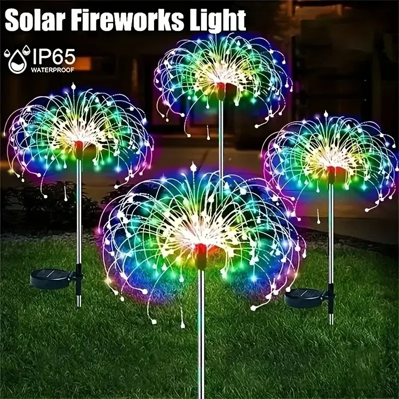  200LEDs Solar Fireworks Lights Outdoor Waterproof Solar Garden Lights 8 Lighting Modes With Remote Control Decorations Light 