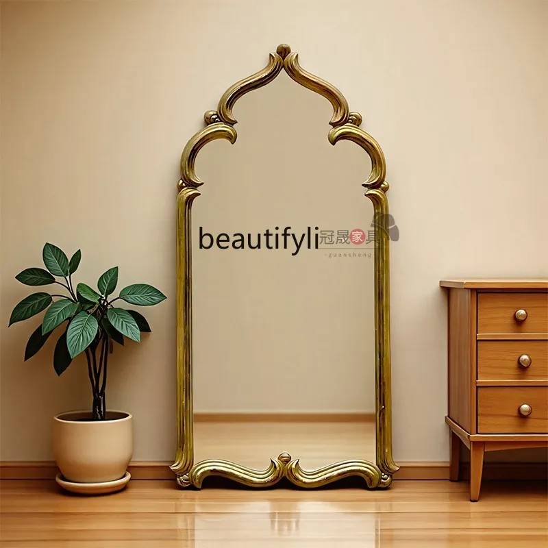 

French special-shaped, fitting mirror wall-mounted retro entrance mirror European bedroom floor-to-ceiling dressing mirror
