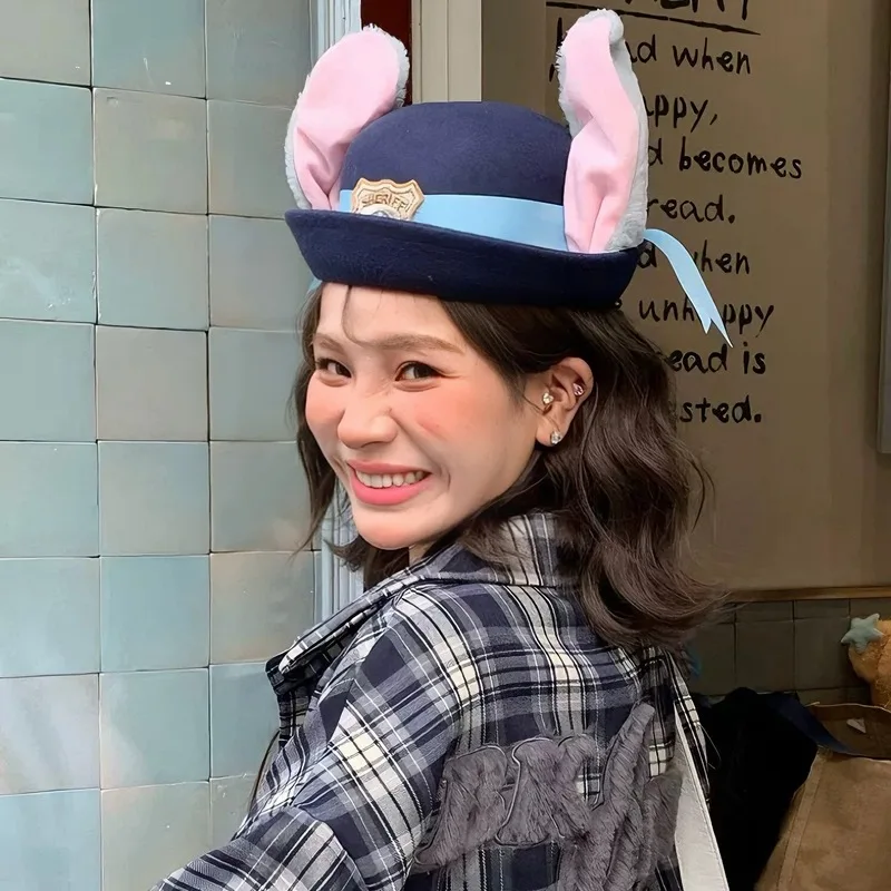 

Hot Sell Zootopia Officer Judy Hat Cartoon Rabbit Round Headwear Crazy Animal City Cosplay Accessory Anime Surrounding Products
