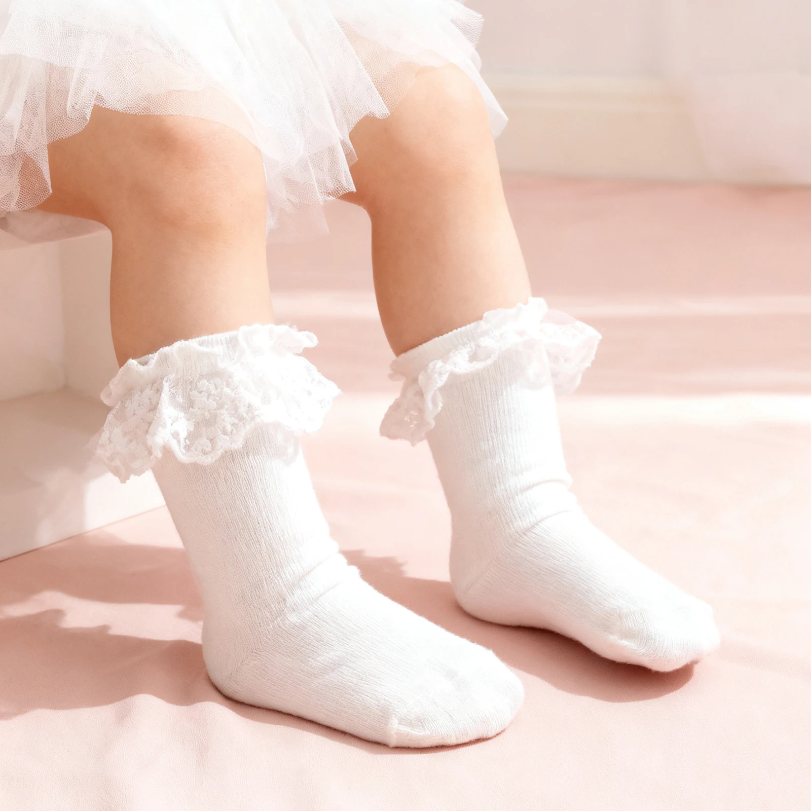 0-3Y Infant Baby Girls Knee High Socks Holiday Cute Lace Decorated Princess Stockings Stylish Comfortable Socks for Daily Looks