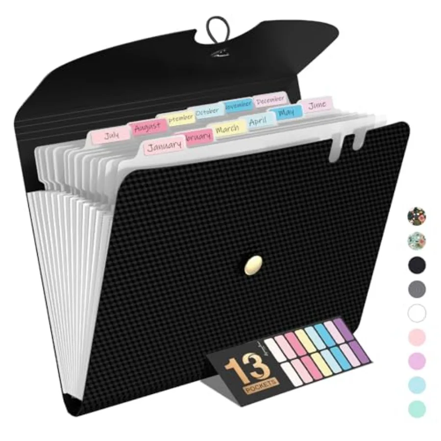 

Expanding File Folder, 13 Pocket Accordion File Organizer, Monthly Expandable File Folder for Documents with Labels, Portable B