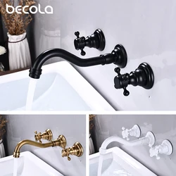 BECOLA Double Handle Three Holes  Bathroom Faucet Antique Bronze Home Improvement Accessories Brass Bathroom Faucet 360 Rotation