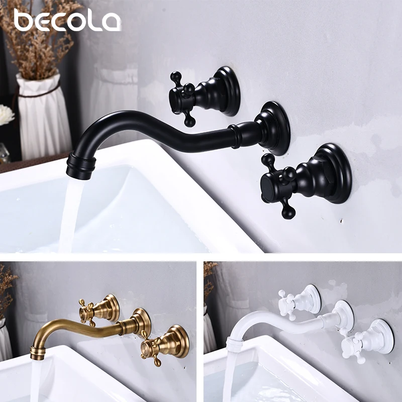BECOLA Double Handle Three Holes  Bathroom Faucet Antique Bronze Home Improvement Accessories Brass Bathroom Faucet 360 Rotation