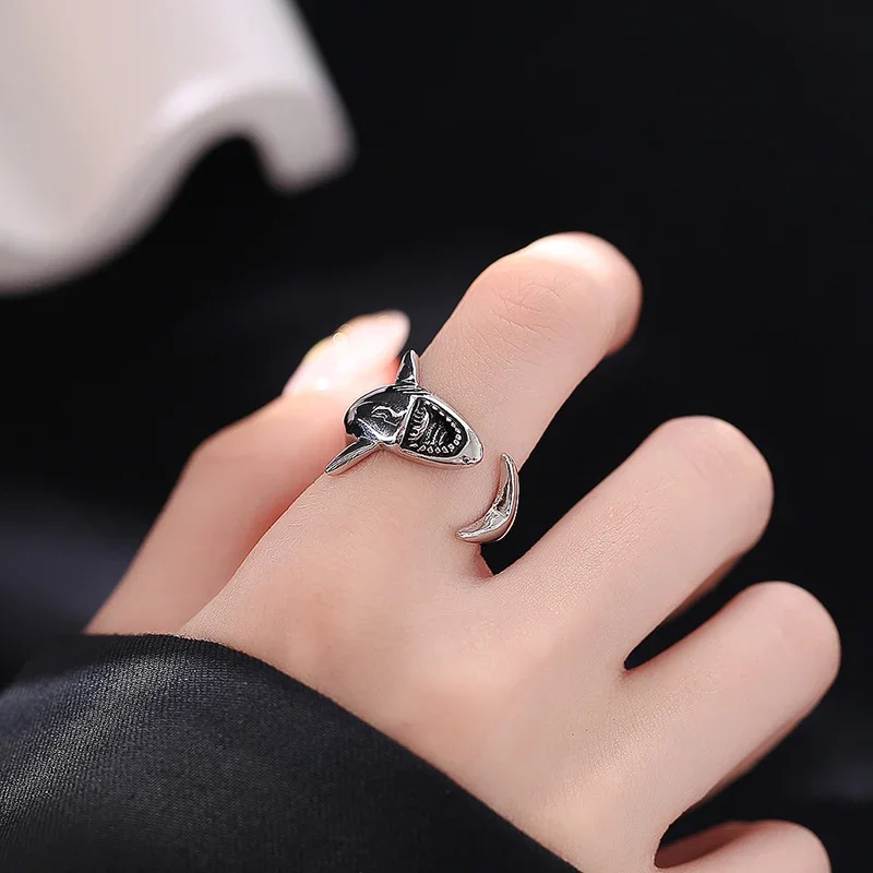 Fashion Gold Silver Color Animal Ring Marine Shark Resizable Open Viking Anillo For Women Men Ocean Lover Finger Jewelry Joias