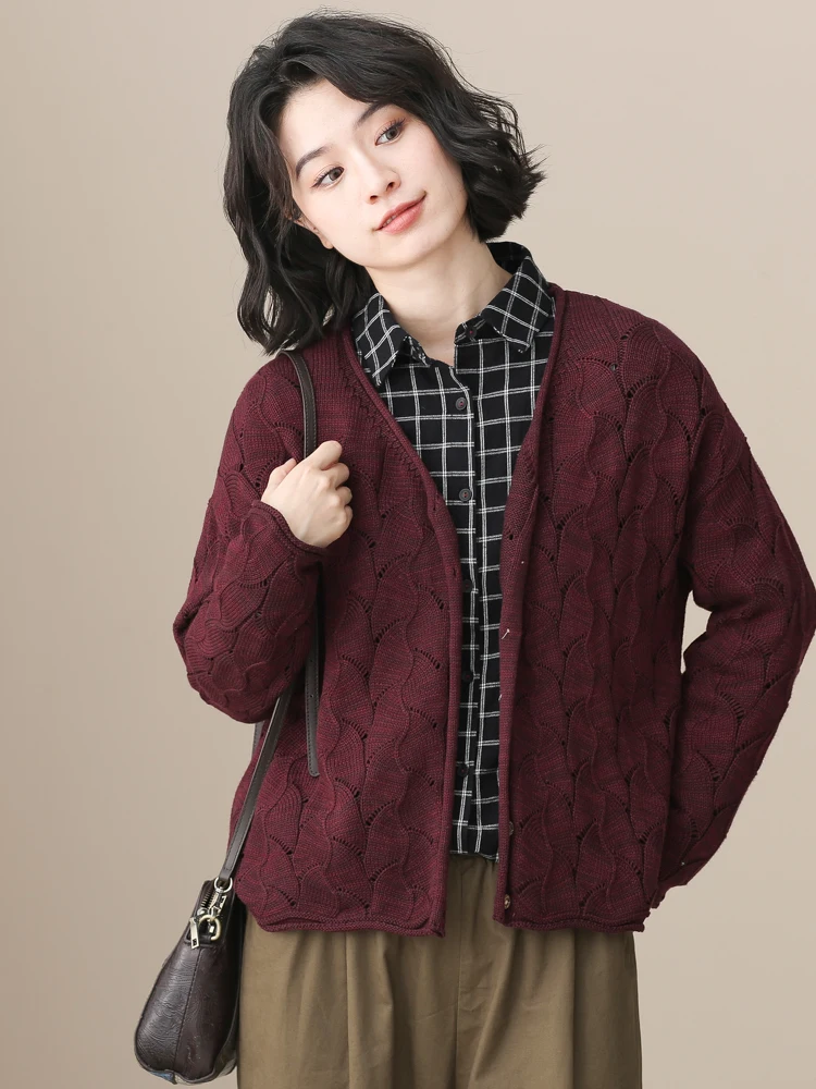 

Левое ухо, левый банк, вязаный кардиган из чистого хлопка, женский осенний кардиган с открытым передом, винтажный свободный свитер с v-образным вырезом, художественный слэ