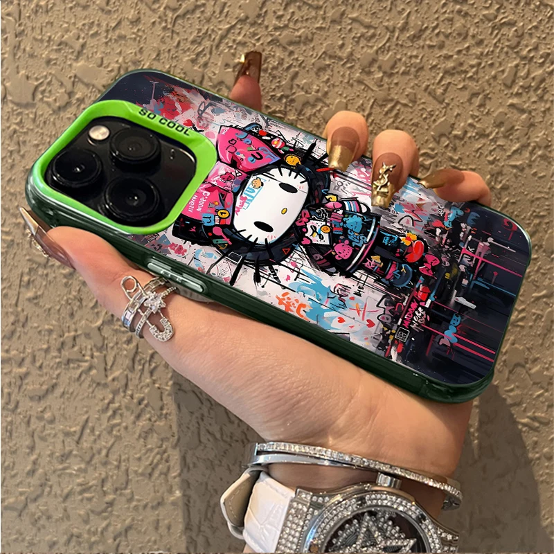 سانريو الكتابة على الجدران مرحبا كيتي جراب هاتف آيفون 17 16 15 14 13 12 11 برو ماكس زائد 17 الهواء 16E X XR XS ماكس للصدمات غطاء كامل #2