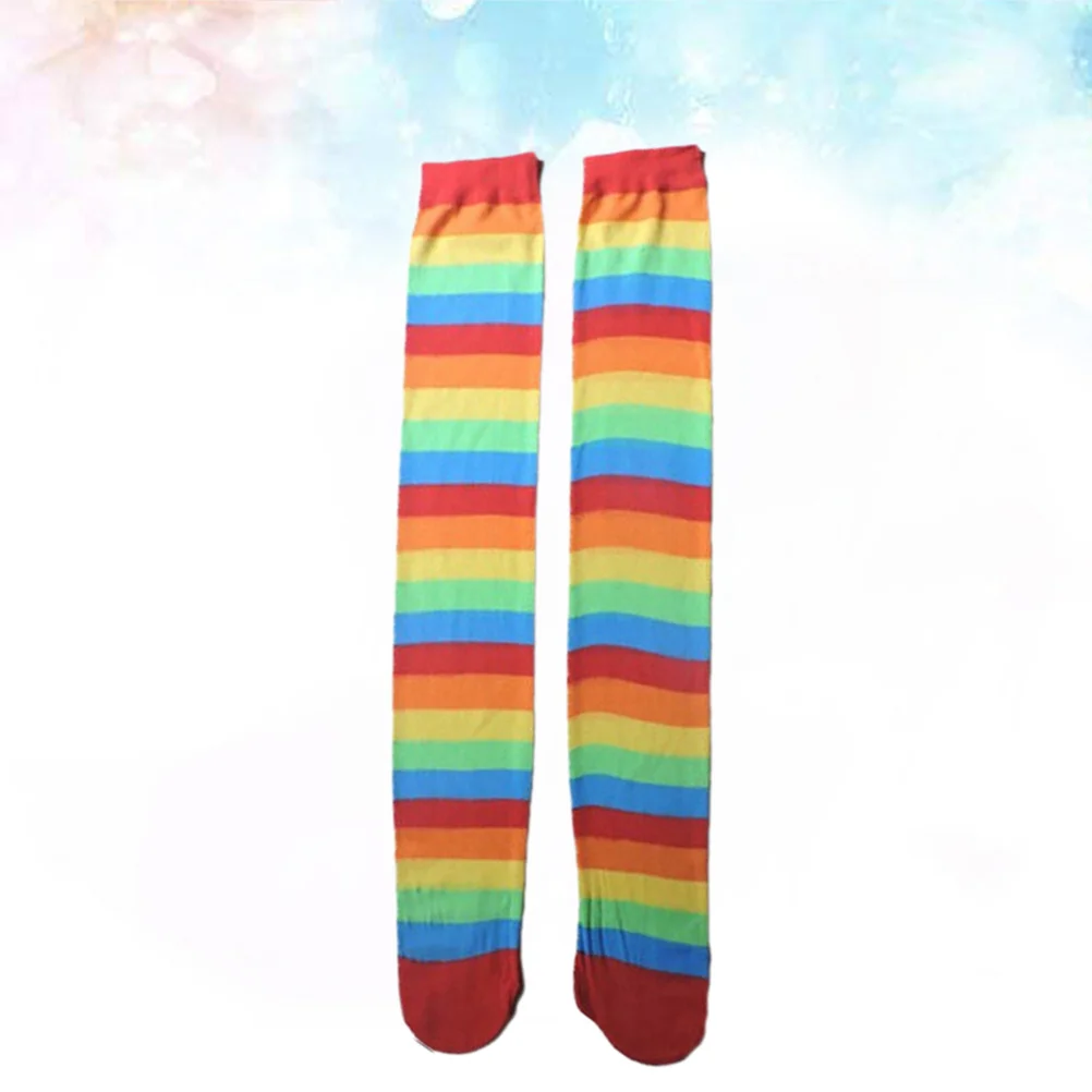 

Long Socks Stripe Rainbow Texture Elastic Anti Slip For Party Costume Cosplay Dance Wear Over The Knee Stockings