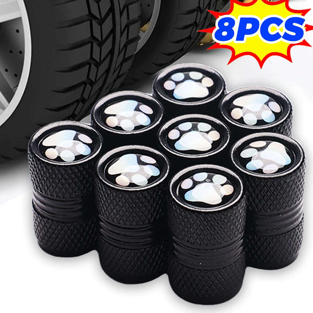 Car Tire Valve Caps Puppy Footprints Pattern Metal Cylindrical Dustproof Valve Core Cap Car Motorcycle Bicycle Tyre Valve Cover