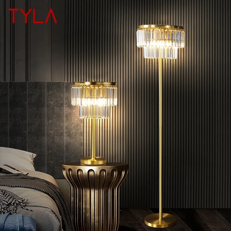 

TYLA Nordic Brass Floor Lamp Modern Luxurious Crystal Bedroom Living Room Beside The Sofa LED Standing Light