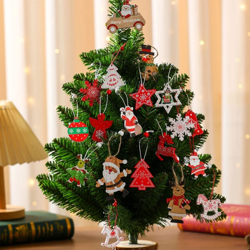 12 قطعة/المجموعة الخشب الخالص عيد الميلاد الديكور مجموعة مع الأيائل جرس ندفة الثلج نجوم-الخشب قلادة شجرة عيد الميلاد لوازم الديكور #2