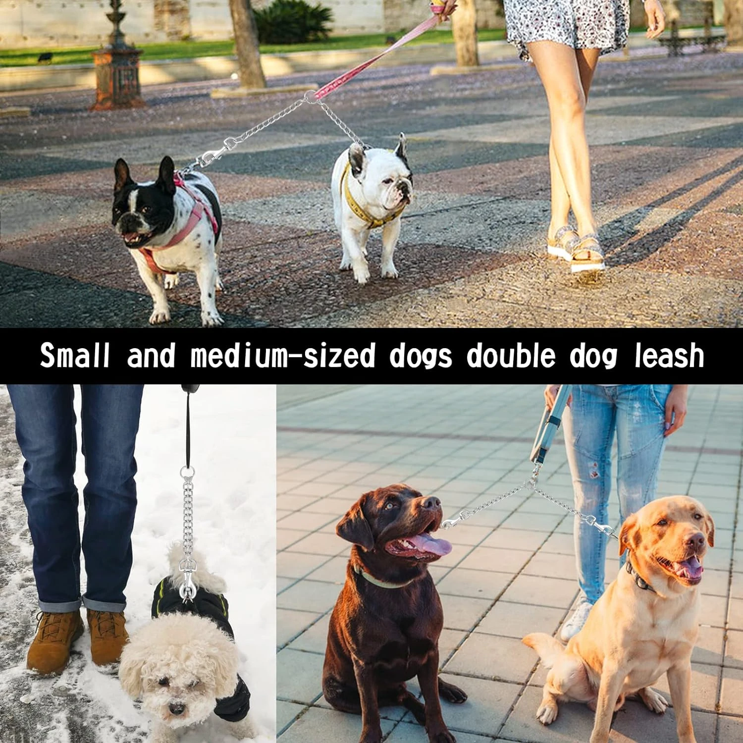 Comfortable and Secure Sturdy Double Dog Leash Rope for Small Furry Friends - Premium Heavy-Duty Pet Chain Extension Splitter Le