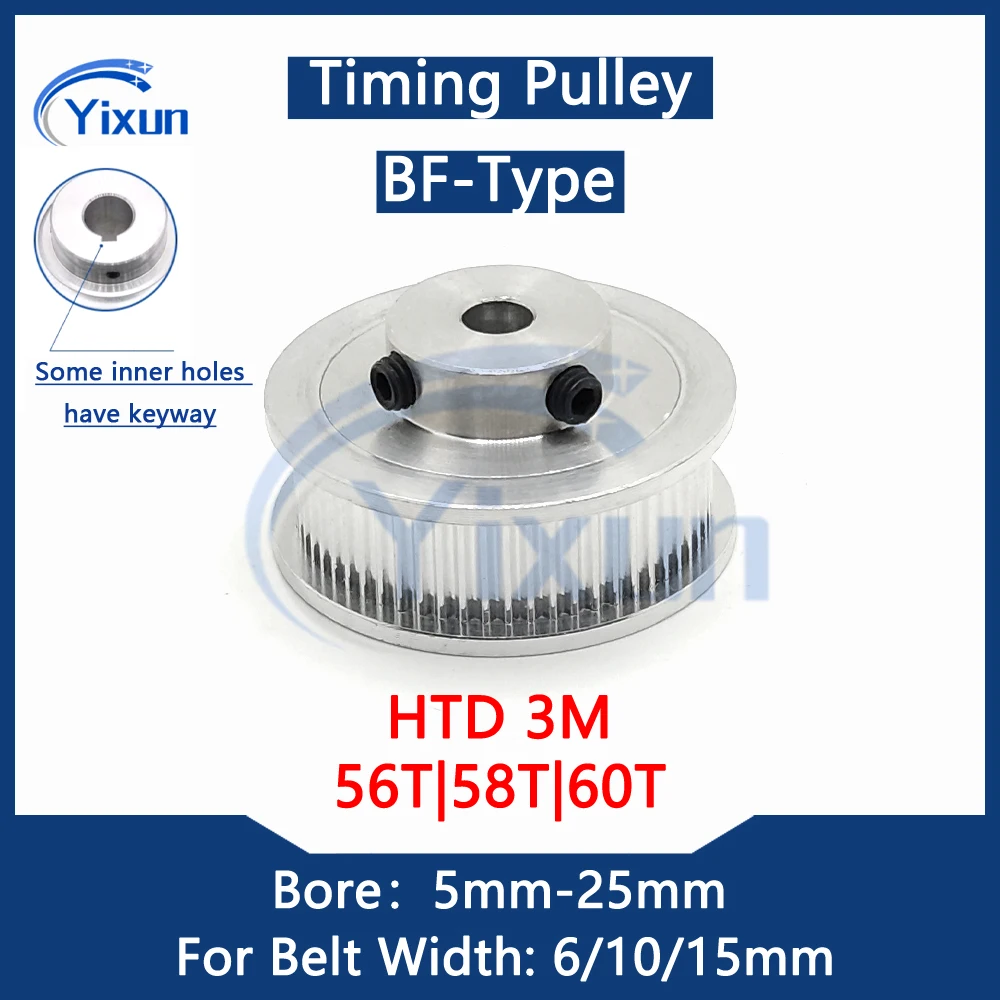 

HTD 3M 56T 58T 60 Teeth Timing Pulley Bore 5mm-25mm For 3M Belt Width 6/10/15mm Synchronous Gear HTD3M 60Teeth Keyway Belt Wheel