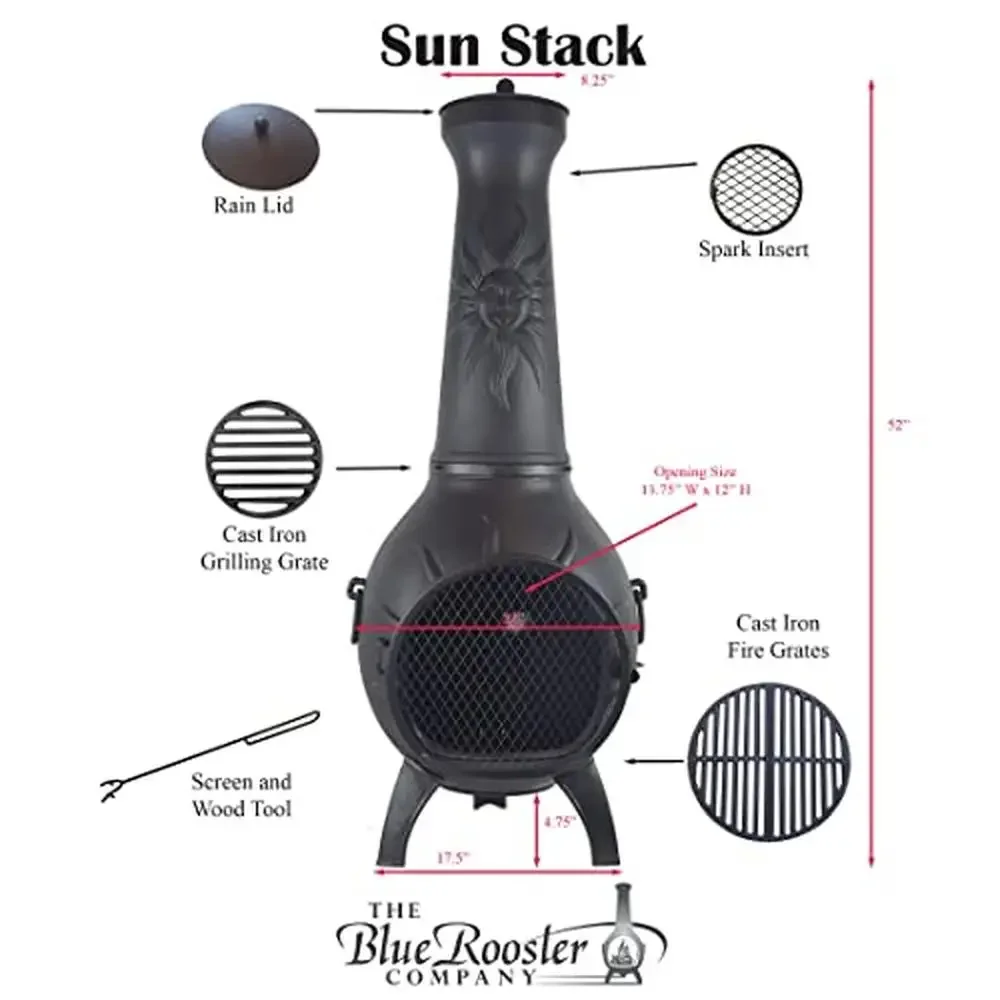 Aluminum Wood Burning Chiminea Fireplace Rust-Free Efficient Drafting Emergency Heat Source Large Fire Box Easy Assembly 20