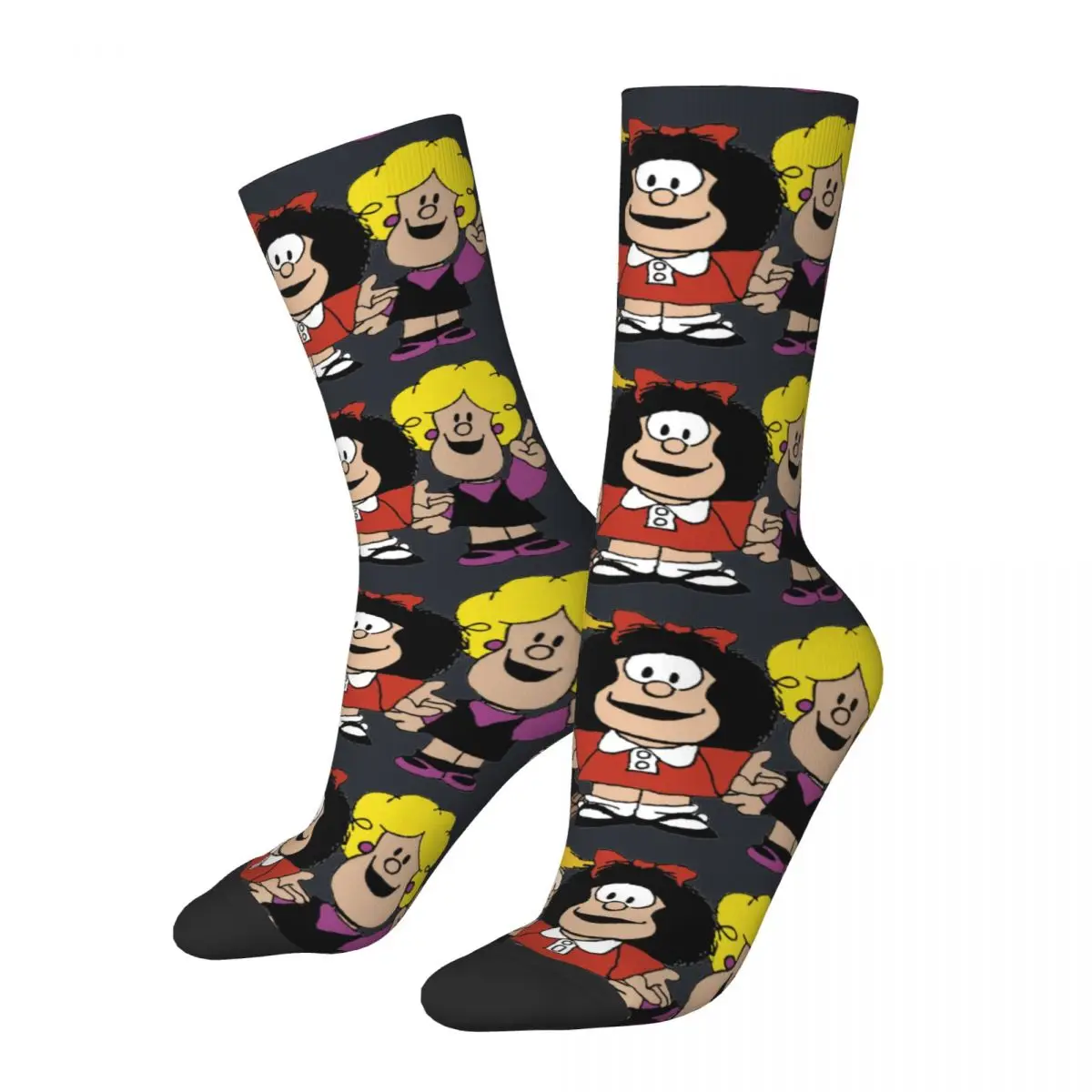 Funny Men's compression Socks Mafalda And His Buddies Retro Harajuku Animation Mafalda Street Style Pattern Crew Crazy Sock