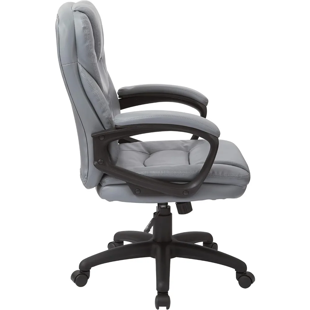 كرسي مكتب مدير من الجلد الصناعي من سلسلة Office Star FL قابل للتعديل مع دعم قطني وأذرع مبطنة، رمادي فحمي #5
